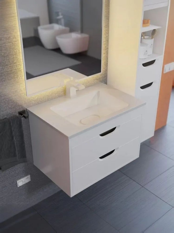 Тумба под раковину для ванной подвесная Uperwood Modul 75х44,4х55 см, белая/графит