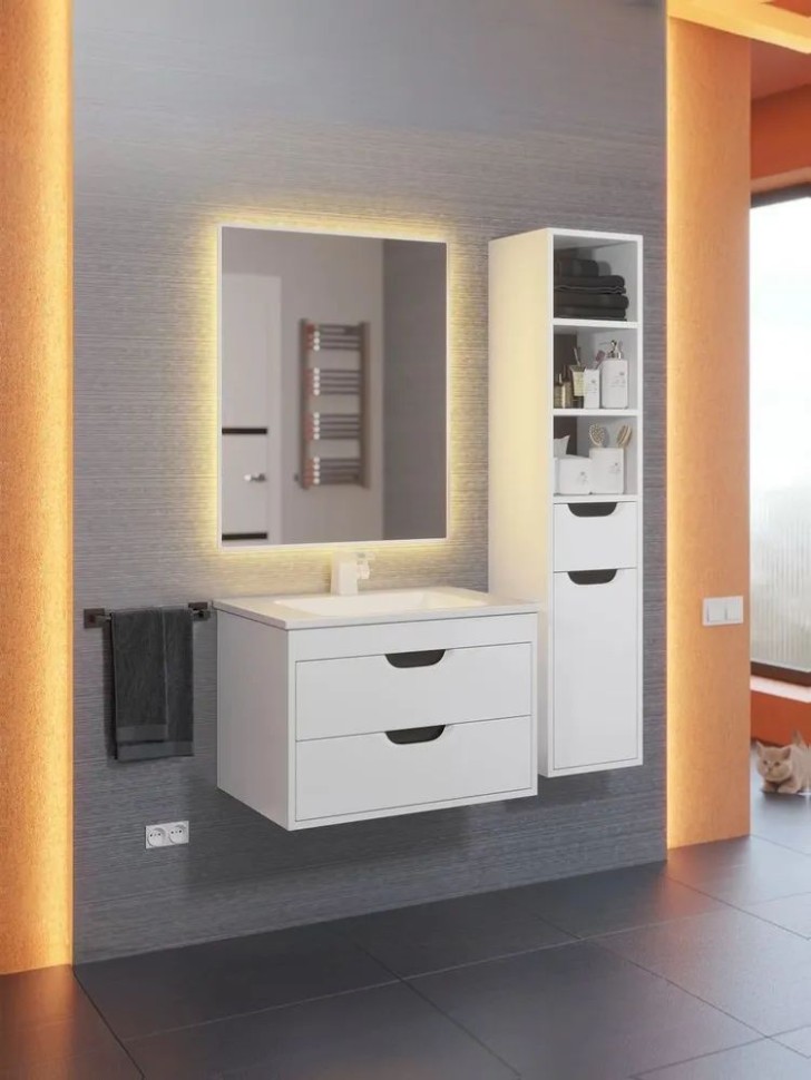 Тумба под раковину для ванной подвесная Uperwood Modul 75х44,4х55 см, белая/графит