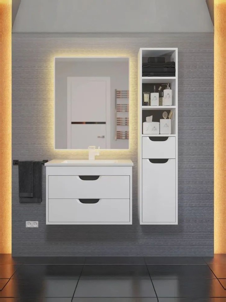 Тумба под раковину для ванной подвесная Uperwood Modul 75х44,4х55 см, белая/графит