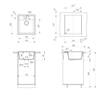 Кухонная мойка из искусственного камня Uperwood Симпл (Simple) UPD-305-343, антрацит