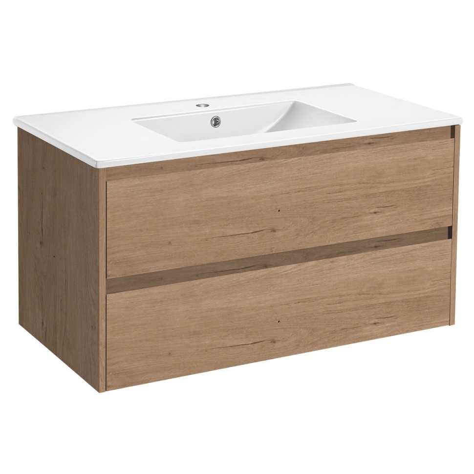 База под раковину Gio 100 подвесная, 2 выкатных ящика soft-close, N.Oak
