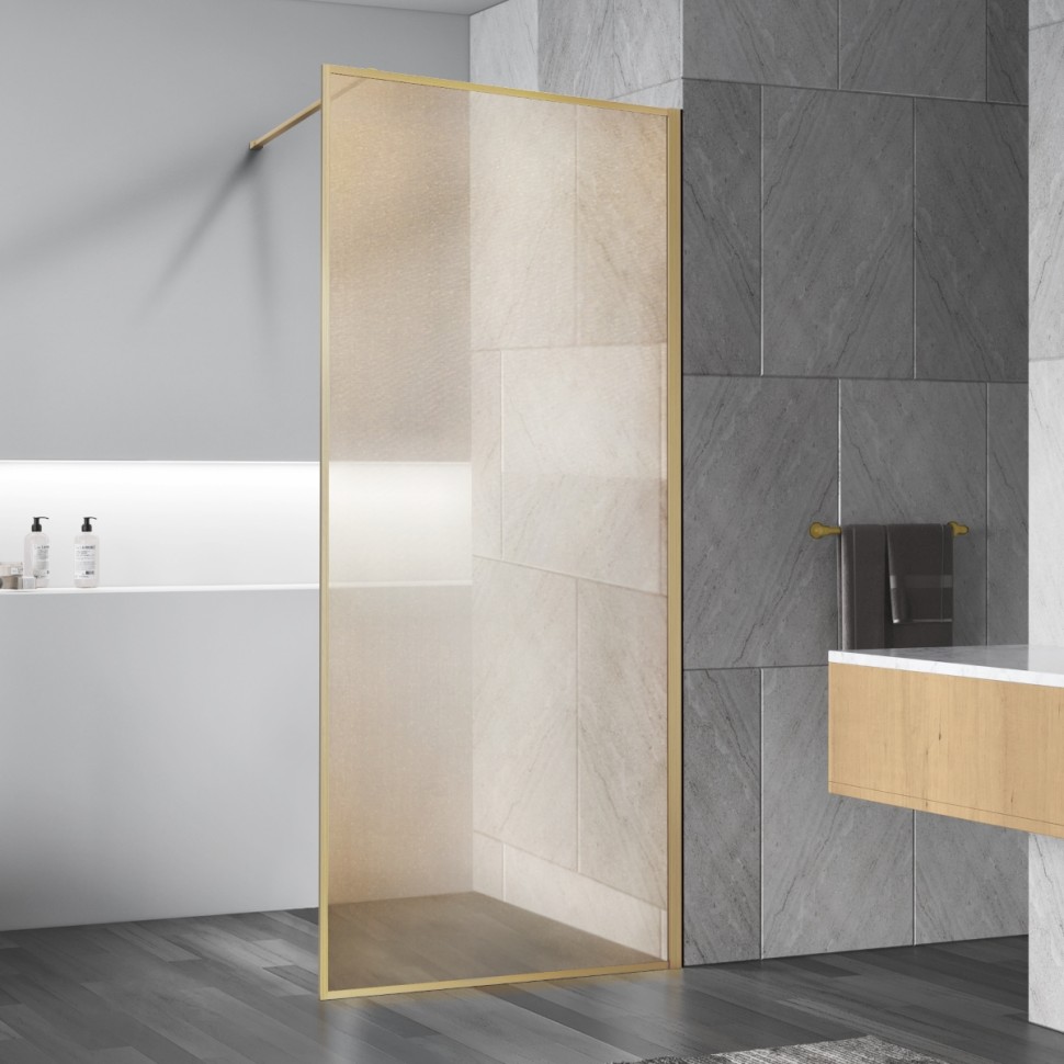 Душевая перегородка Walk-In VSW-1HP100GWBG, 1000*2000,браш.золото, стекло ламинир. с золотыми нитями