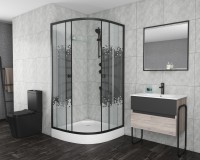 Душевой уголок Niagara Eco NG-007-14BLACK (90х90х195) низкий поддон(13см),черный,стекло мозаика,2 места
