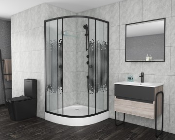 Душевой уголок Niagara Eco NG-007-14BLACK (90х90х195) низкий поддон(13см),черный,стекло мозаика,2 места
