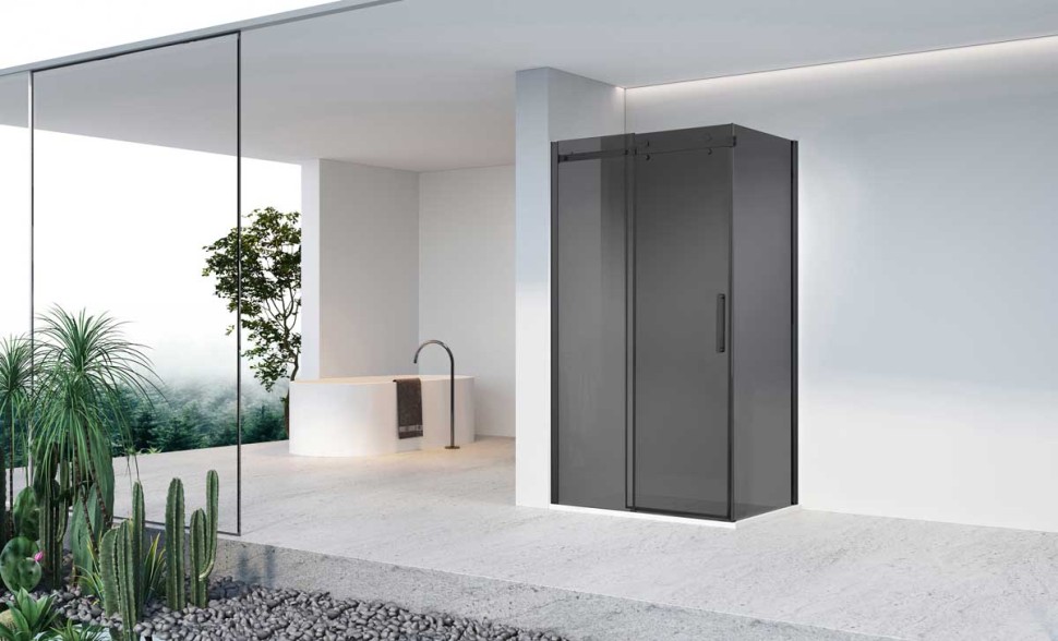 Душевой уголок Como-N VSR-4CN8016CGB, 1600*800, черный, стекло тонированное