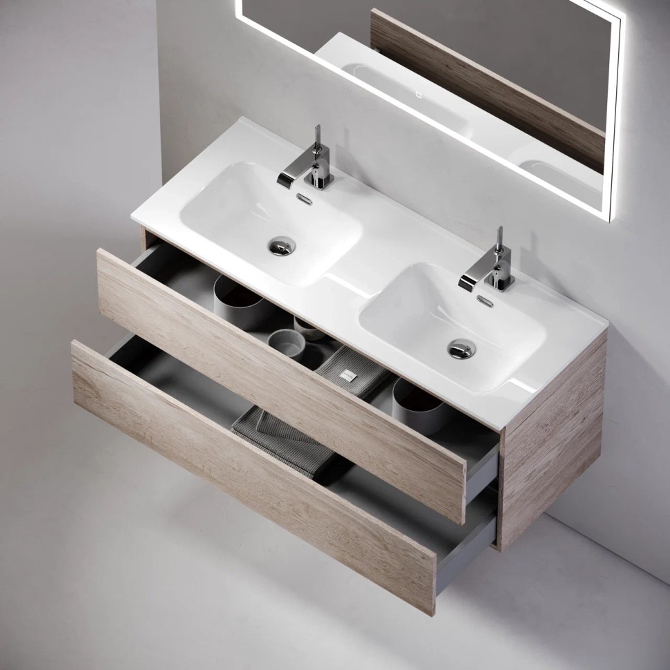 Тумба подвесная SANCOS Urban 1190х450х550, c двумя ящиками оснащенными доводчиками, дуб галифакс натуральный , арт. UR120-2EG