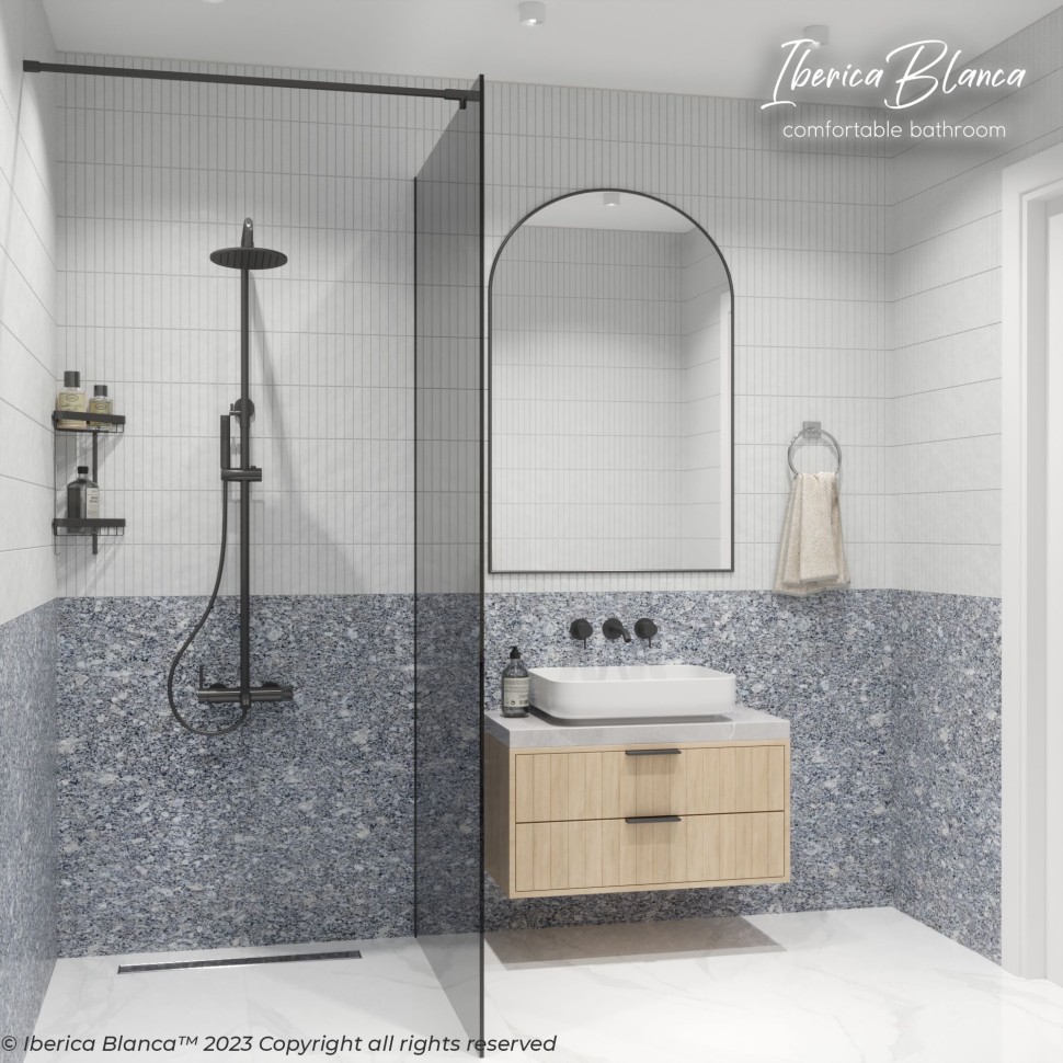 Душевая перегородка IBERICA BLANCA Mod.602 Walk In тонированное стекло/черный 90х200см (IB602.TB.200.90)