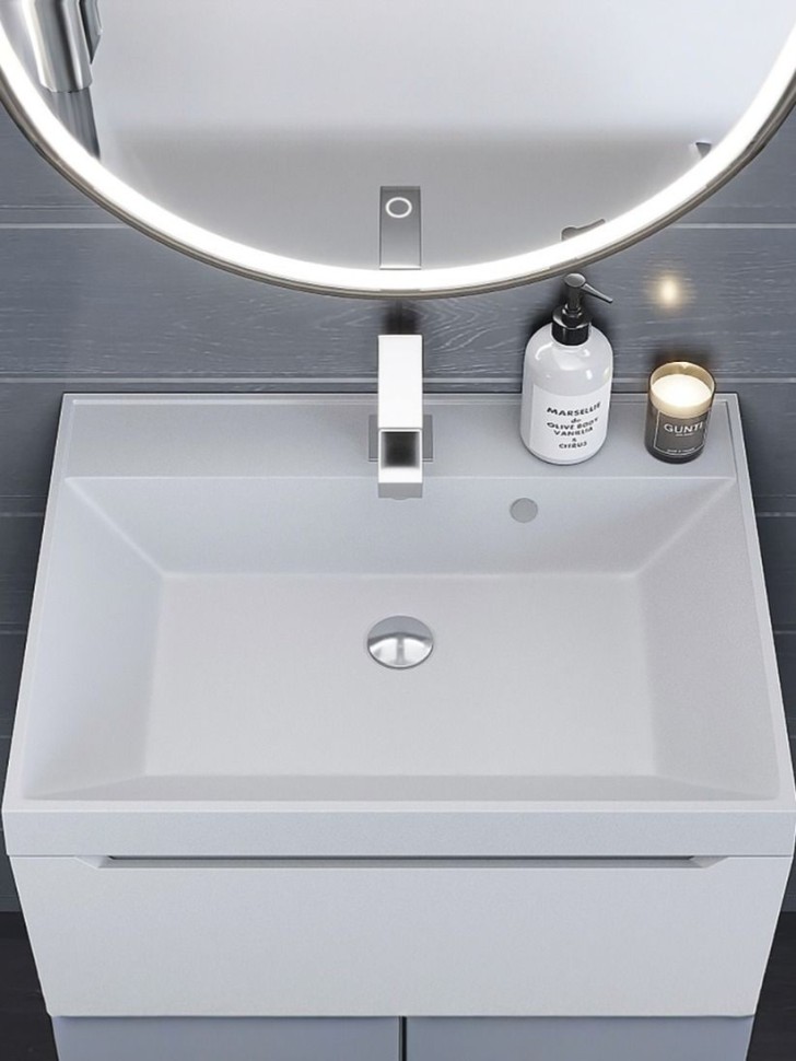 Раковина для ванной 60 см, Uperwood Classic Quartz, кварцевая, белая матовая, жасмин