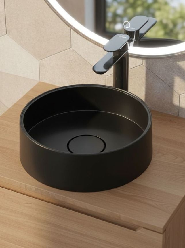 Раковина для ванной накладная кварцевая Uperwood Tanos Quartz 35 см, круглая, уголь