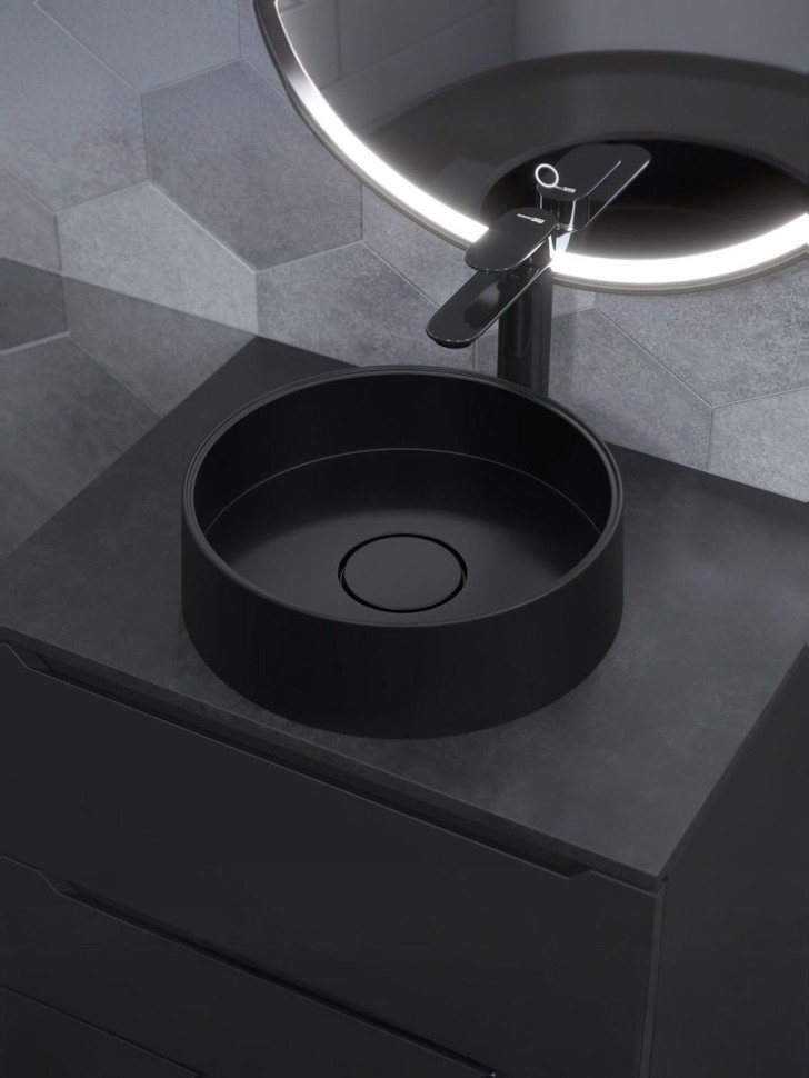 Раковина для ванной накладная кварцевая Uperwood Tanos Quartz 35 см, круглая, уголь