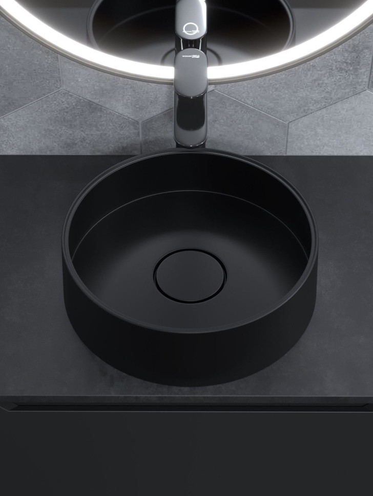 Раковина для ванной накладная кварцевая Uperwood Tanos Quartz 35 см, круглая, уголь