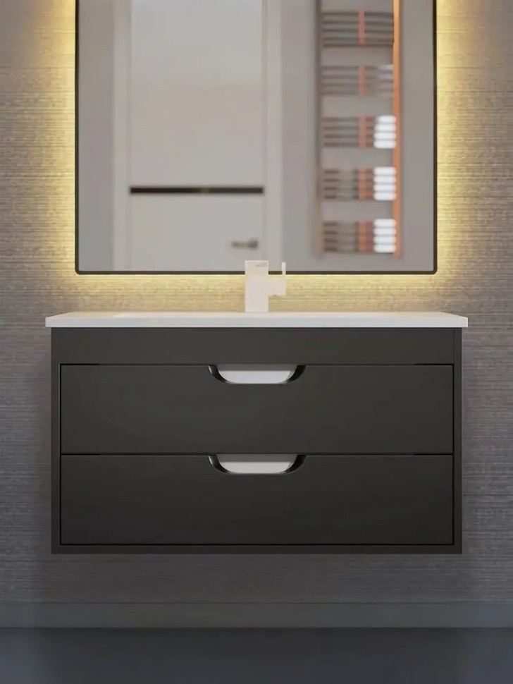 Тумба под раковину для ванной подвесная Uperwood Modul 75х44,4х55 см, чернаяатовая