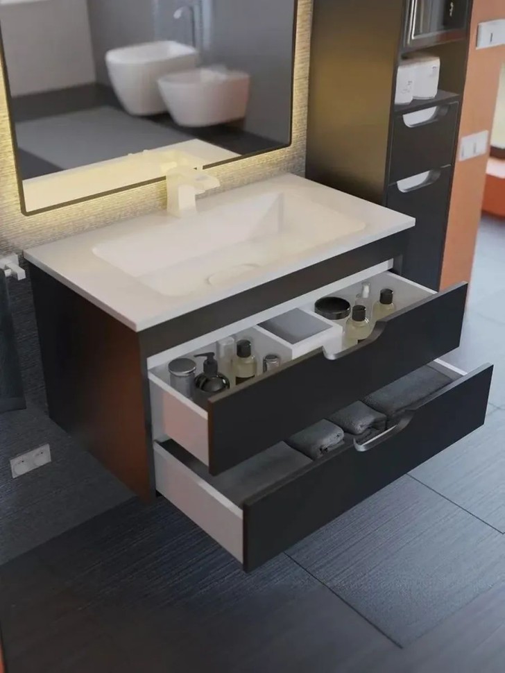 Тумба под раковину для ванной подвесная Uperwood Modul 75х44,4х55 см, чернаяатовая