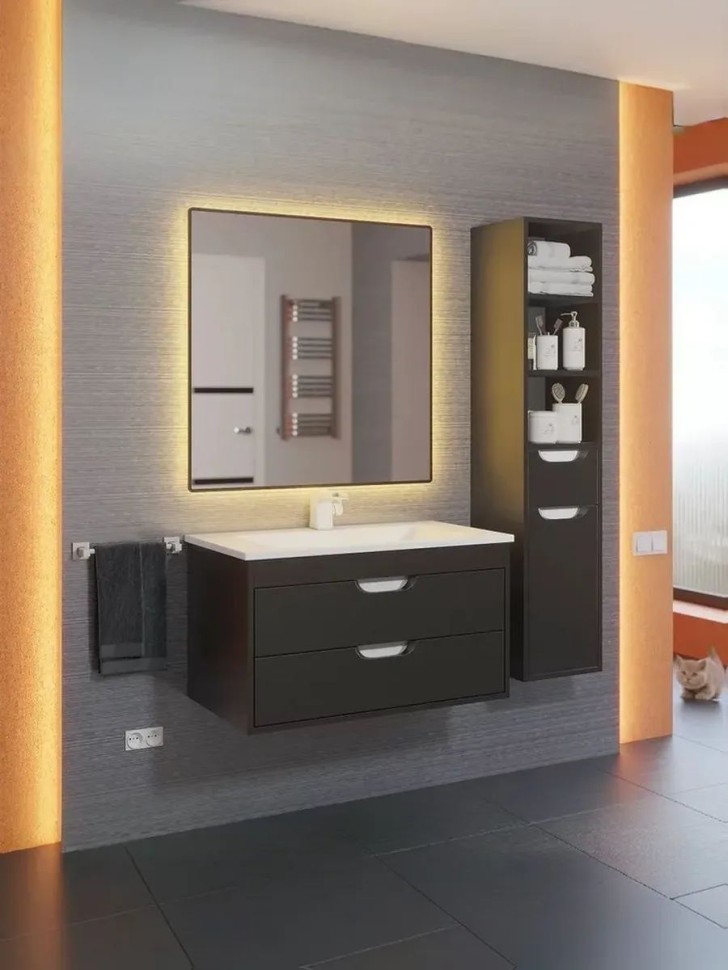 Тумба под раковину для ванной подвесная Uperwood Modul 75х44,4х55 см, чернаяатовая