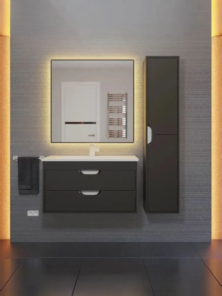 Тумба под раковину для ванной подвесная Uperwood Modul 75х44,4х55 см, чернаяатовая