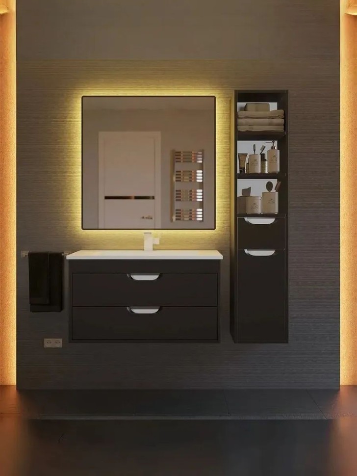 Тумба под раковину для ванной подвесная Uperwood Modul 75х44,4х55 см, чернаяатовая