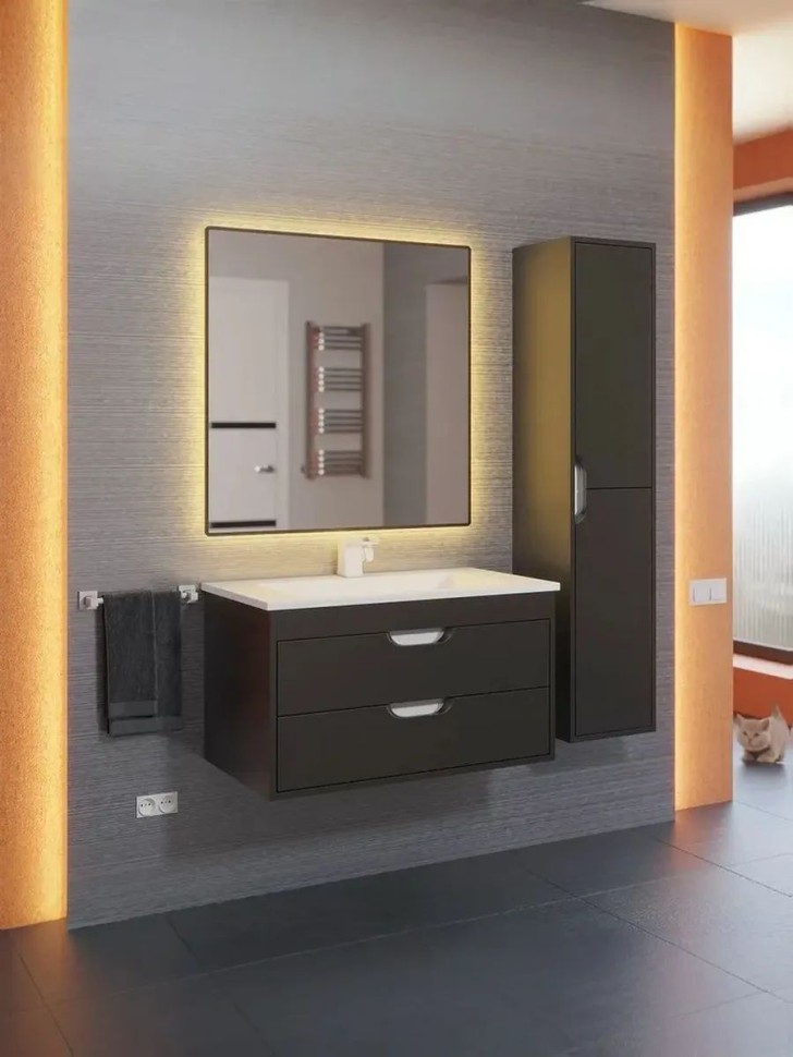 Тумба под раковину для ванной подвесная Uperwood Modul 75х44,4х55 см, чернаяатовая