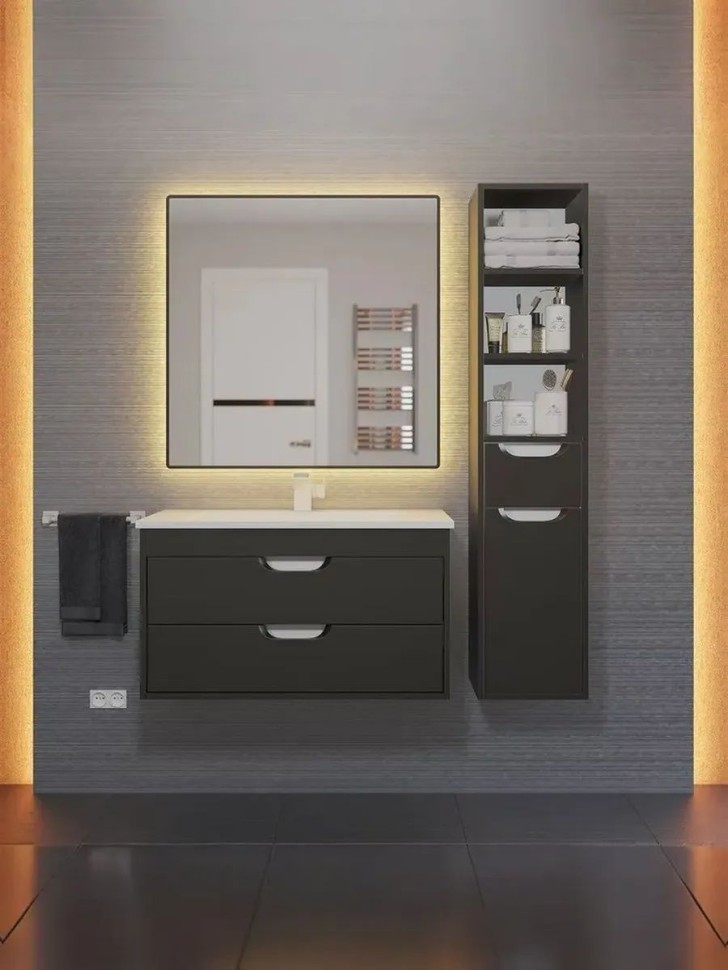 Тумба под раковину для ванной подвесная Uperwood Modul 75х44,4х55 см, чернаяатовая