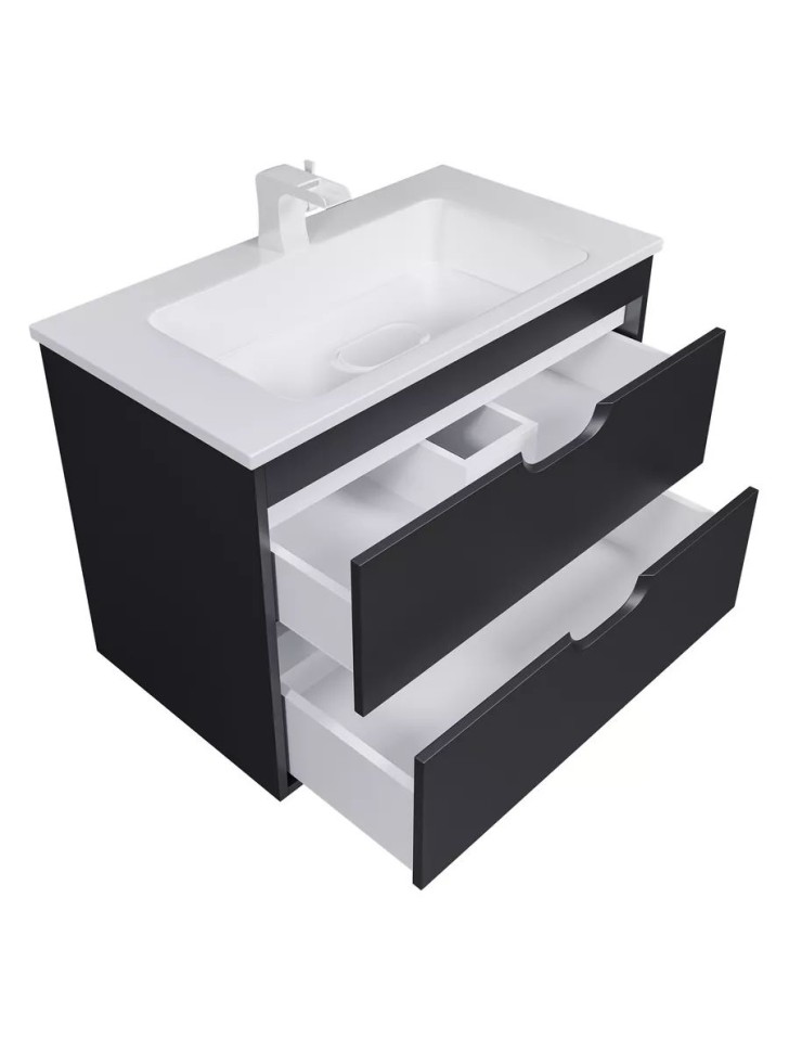 Тумба под раковину для ванной подвесная Uperwood Modul 75х44,4х55 см, чернаяатовая