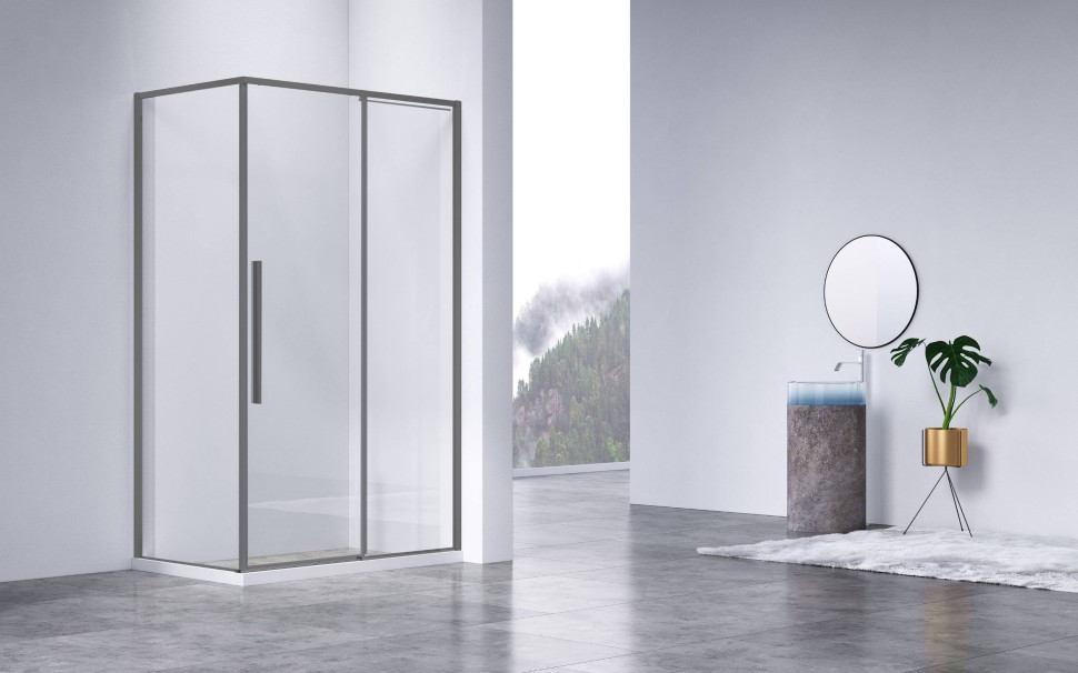 Душевой уголок Slim-N VSR-4SN8014CLGM, 1400*800, вороненая сталь, стекло прозрачное