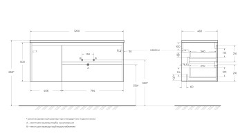 База под раковину подвесная BelBagno KRAFT-1200-2C-1A-SO-CG-R Cemento Grigio