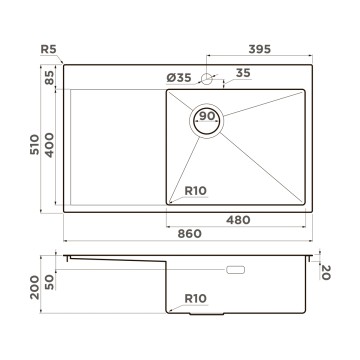 Кухонная мойка Omoikiri Akisame 86-R Side-LG нерж. сталь/светлое золото