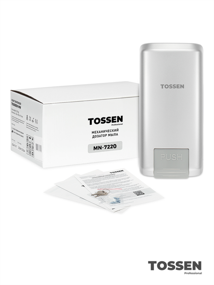 TOSSEN MN-7220 PM - механический дозатор жидкого мыла (коллекция «Классический серый»)  