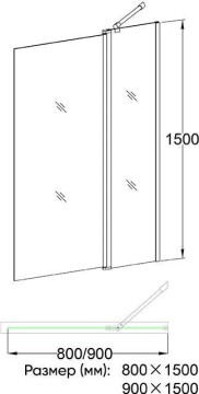 Шторка на ванну Veconi Palau PL-81, 900x1500, хром, стекло прозрачное