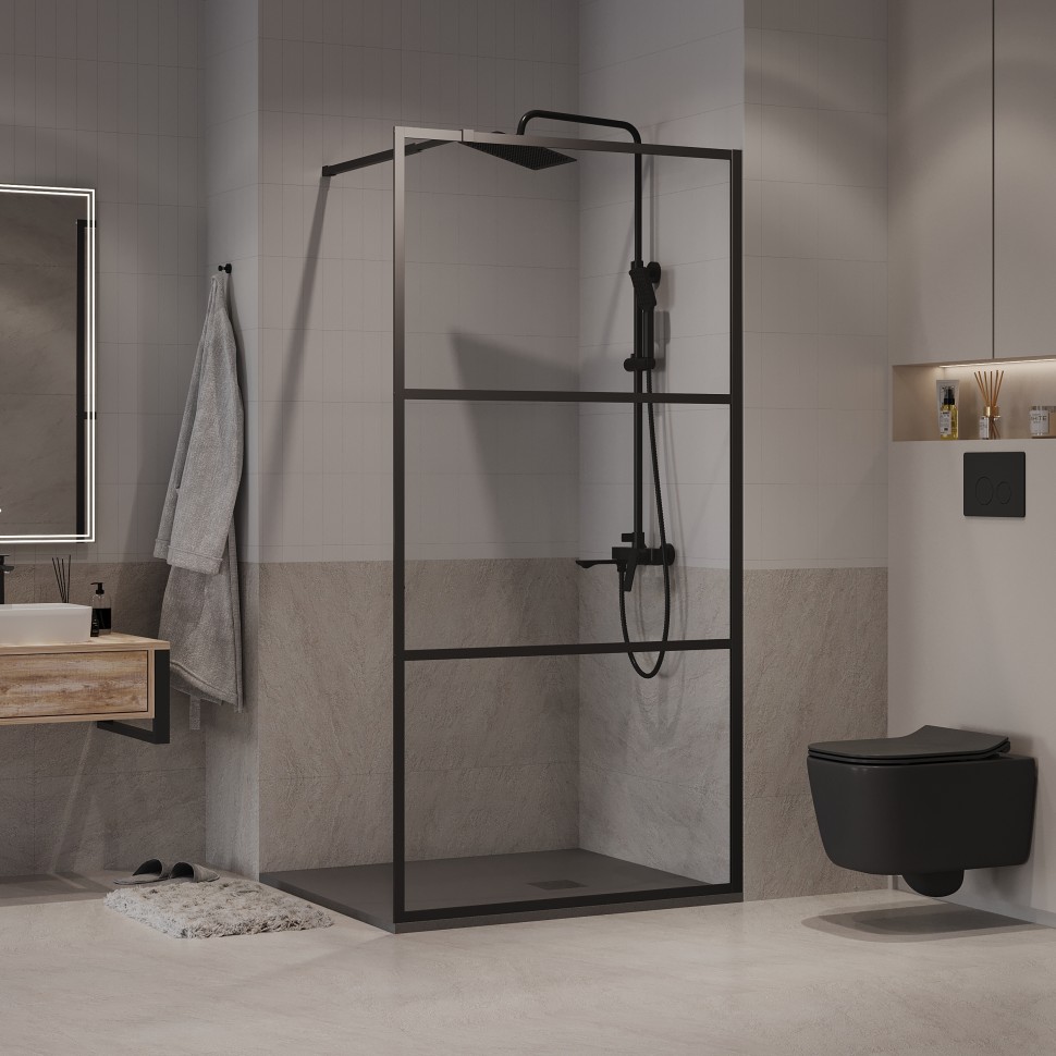 Душевая перегородка Niagara Nova NG-688-90BLACK (90х195) черный матовый,стекло прозрачное,1 место
