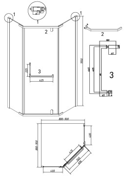 Душевое ограждение Grossman Pragma 302.K33.03.9090.21.02 (90х90х195) трапеция,распашная,черный матовый,стекло шиншилла, 1 место