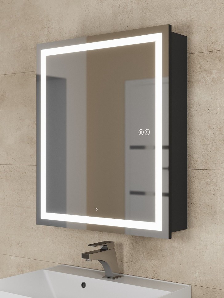 Зеркало шкаф с подсветкой в ванную 60 см, Uperwood Tanos, черное