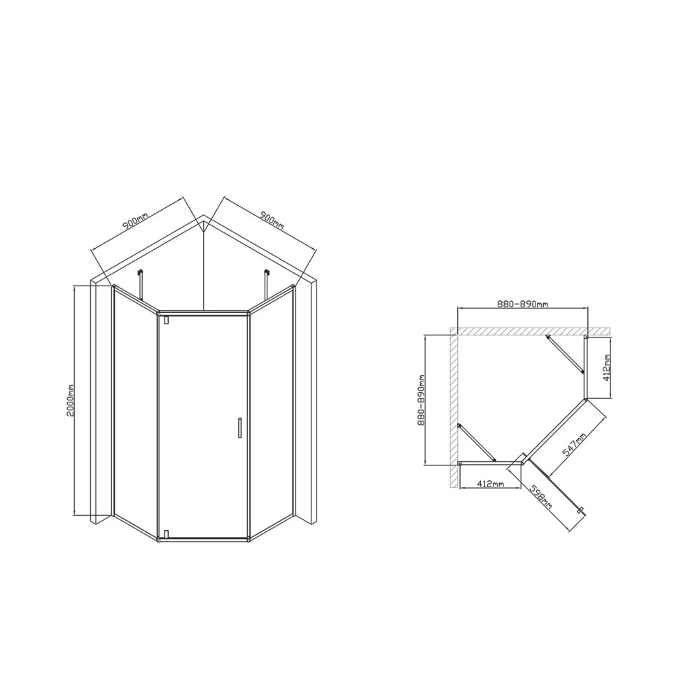 Душевой уголок Slim-U VSP-2SU900CLB, 900*900, м.черный, стекло прозрачное