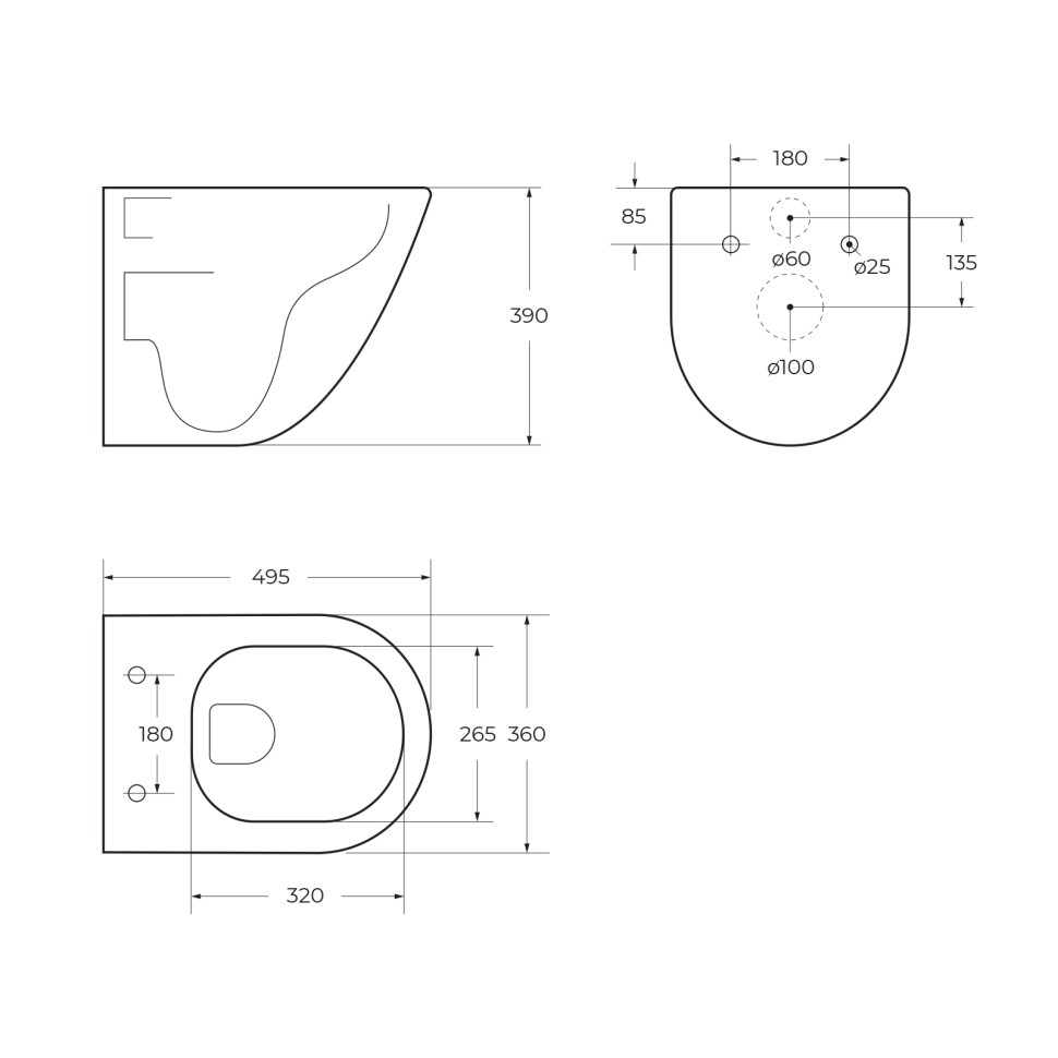Чаша подвесного безободкового унитаза Belbagno со смывом TORNADO BelBagno AMANDA-TOR BB051CH-TOR-FC