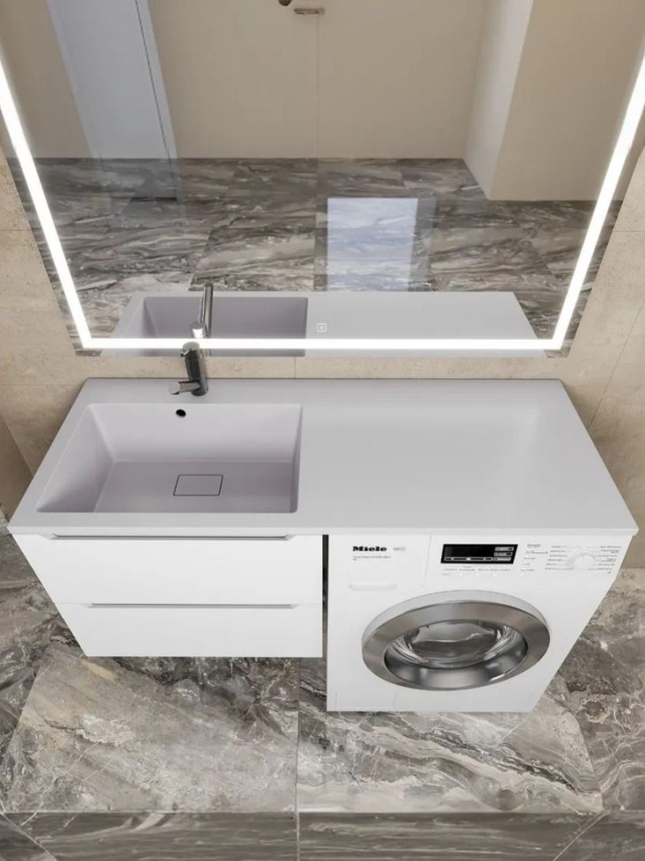 Раковина над стиральной машиной Uperwood Cosmos Quartz 120 см, левая, крыло справа, жасмин