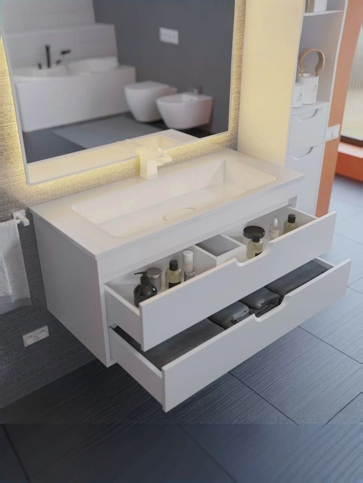 Тумба под раковину для ванной подвесная Uperwood Modul 95х44,4х55 см, белаяатовая