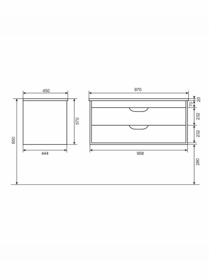 Тумба под раковину для ванной подвесная Uperwood Modul 95х44,4х55 см, белаяатовая