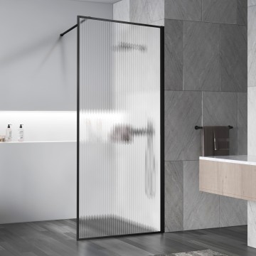 Душевая перегородка Волк-Ин (Walk-In) VSW-1HP100FLB, 1000*2000, черный матовый, стекло рифленое