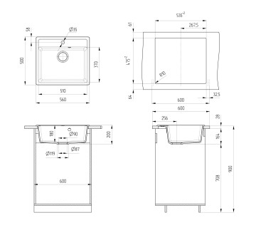 Кухонная мойка из искусственного камня Uperwood Симпл (Simple) UPD-300-308, черная