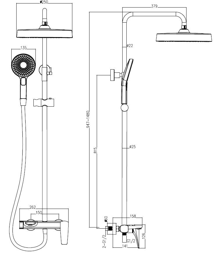 Душевая стойка Puro VSFS-5P1CH с изливом, хром