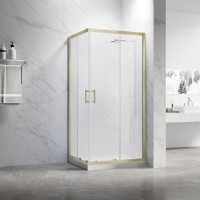 Душевой угол Veconi Rovigo RV-27G, 900x900x1900, золото брашинг, прозрачное стекло New