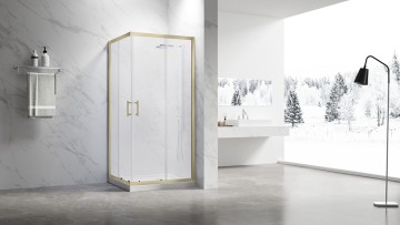 Душевой угол Veconi Rovigo RV-27G, 900x900x1900, золото брашинг, прозрачное стекло New