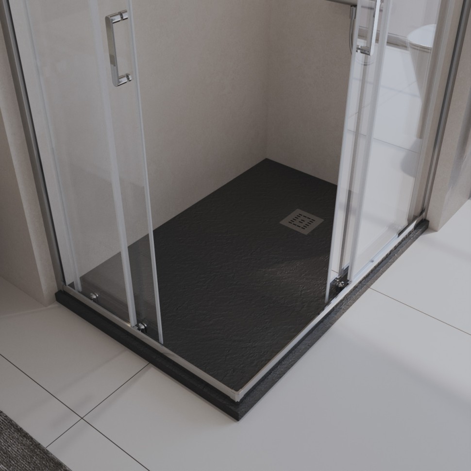Душевой поддон из искусственного мрамора в комплекте с сифоном BelBagno UNO TRAY-MR-UNO-AH-120/80-35-NERO-CR