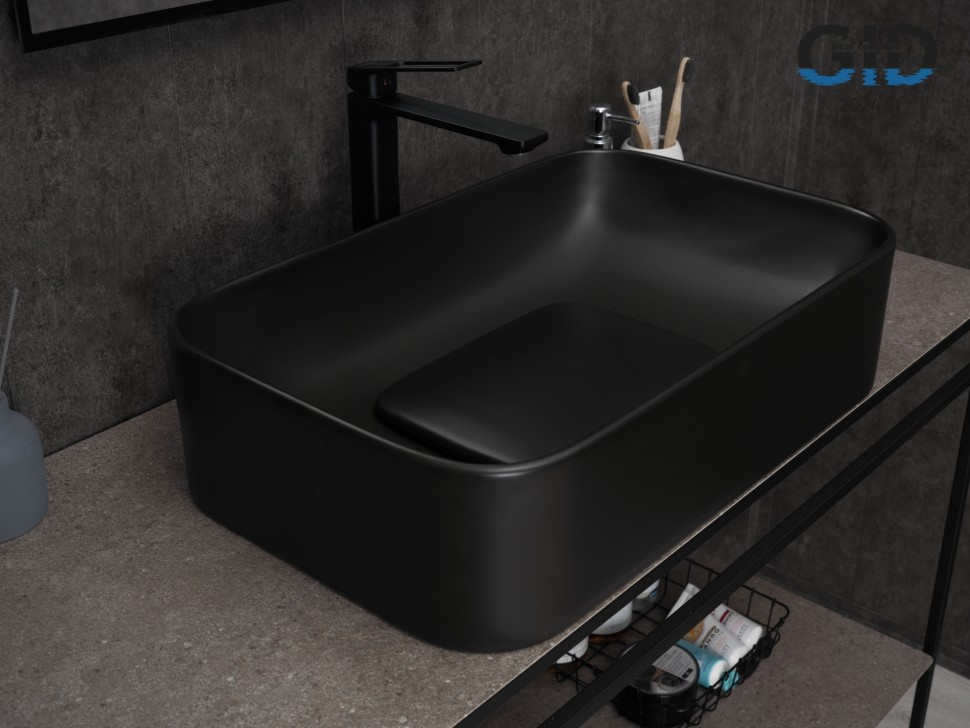 Раковина Gid Bm9598 53365 накладная черная матовая 61x38x15