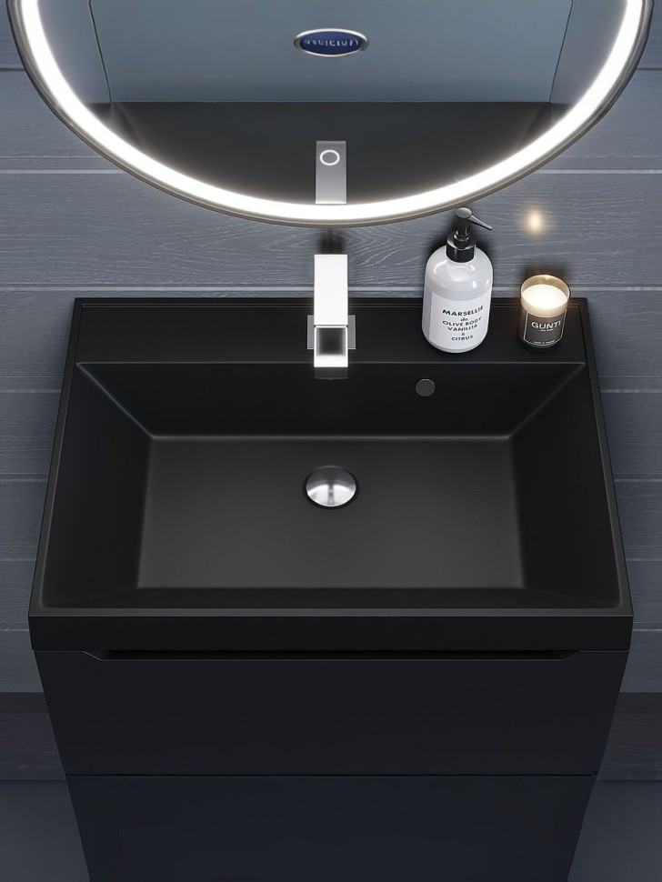 Раковина для ванной 60 см, Uperwood Classic Quartz, кварцевая, черная матовая, уголь