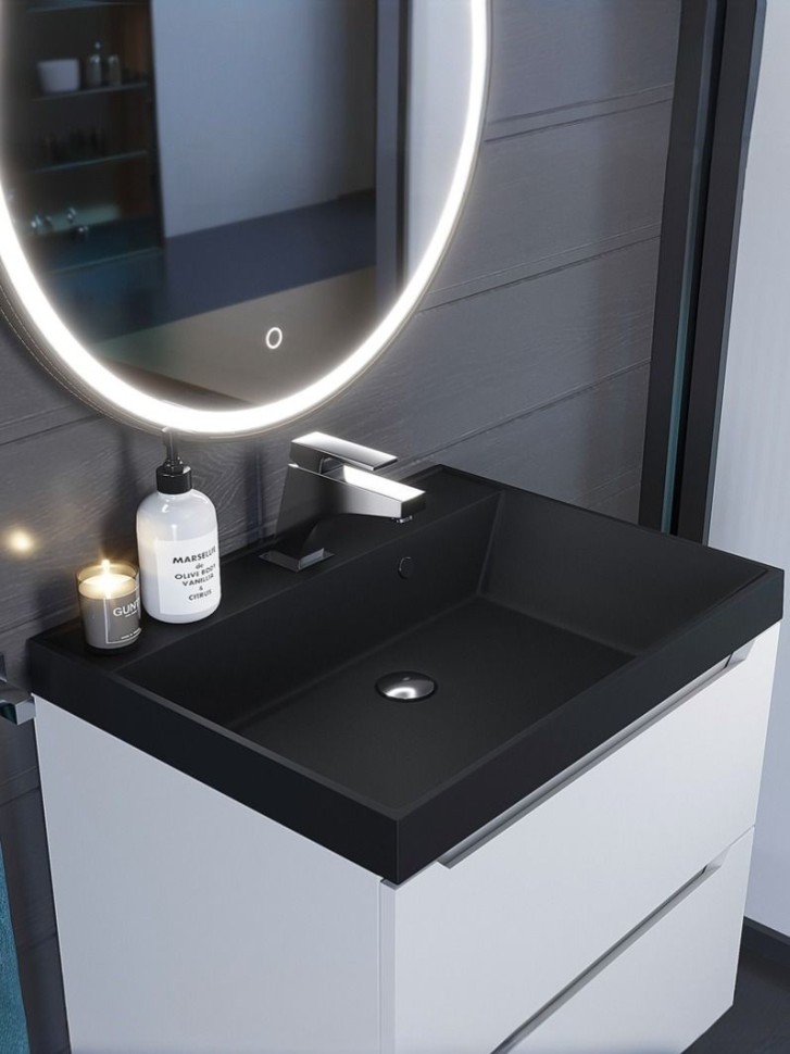 Раковина для ванной 60 см, Uperwood Classic Quartz, кварцевая, черная матовая, уголь