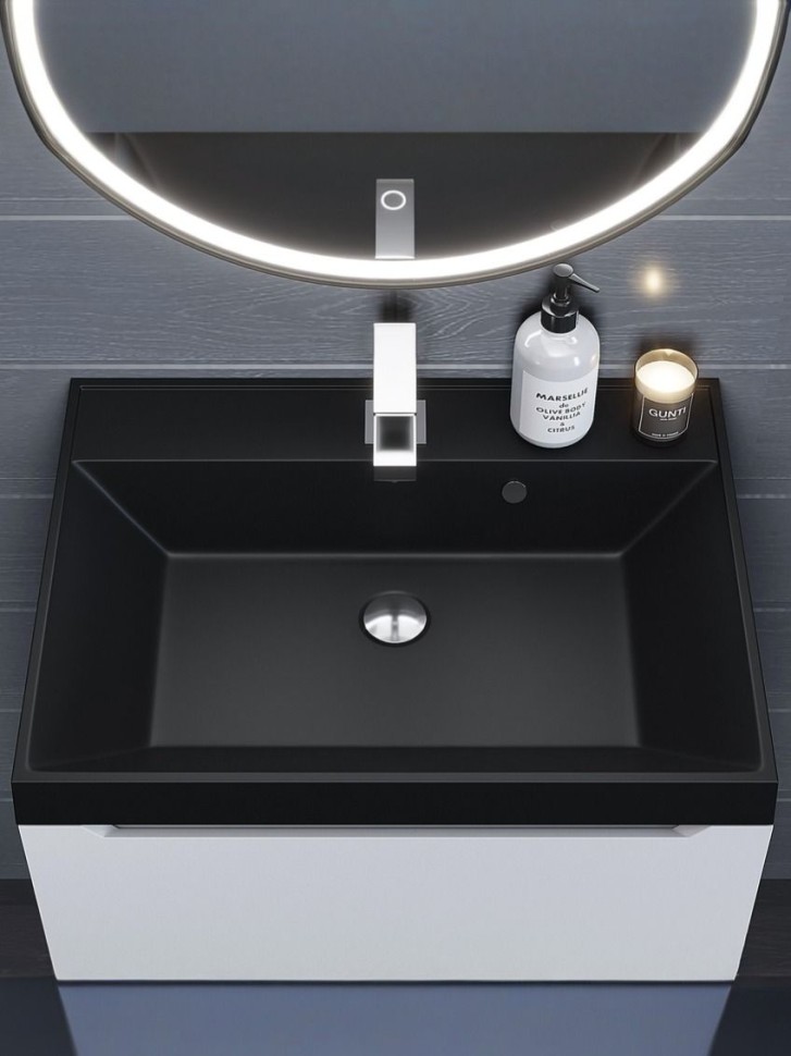 Раковина для ванной 60 см, Uperwood Classic Quartz, кварцевая, черная матовая, уголь