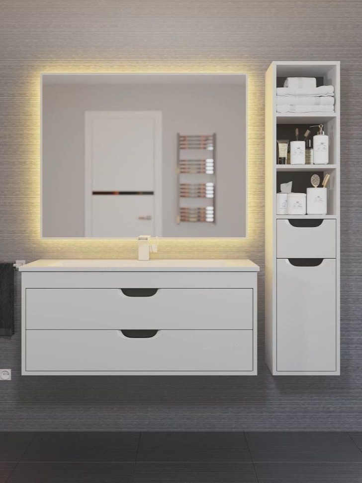 Тумба под раковину для ванной подвесная Uperwood Modul 95х44,4х55 см, белая/графит