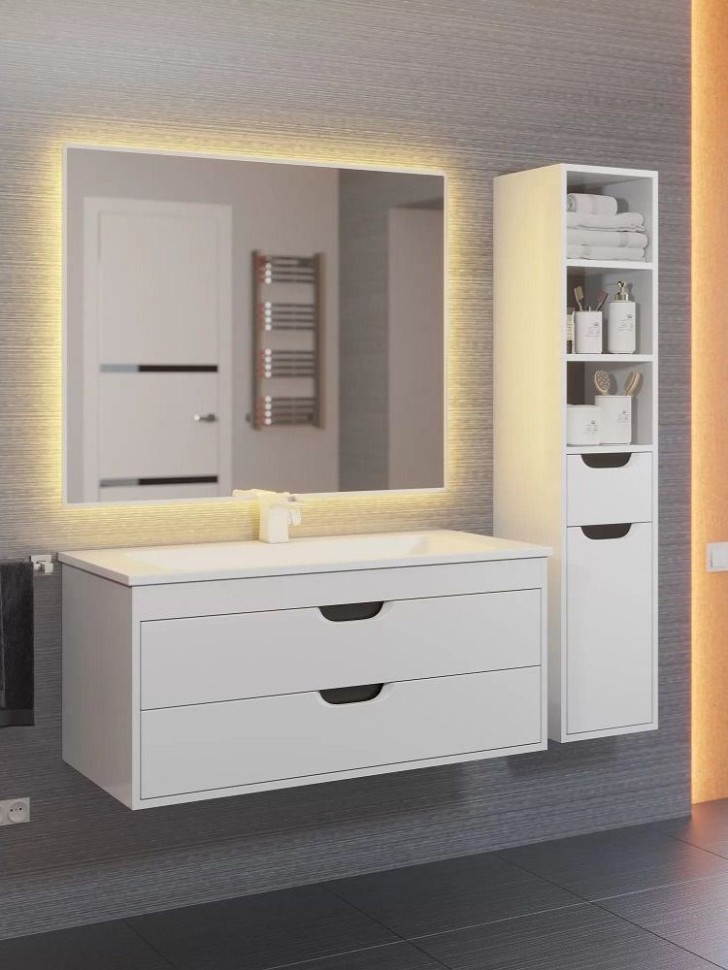 Тумба под раковину для ванной подвесная Uperwood Modul 95х44,4х55 см, белая/графит