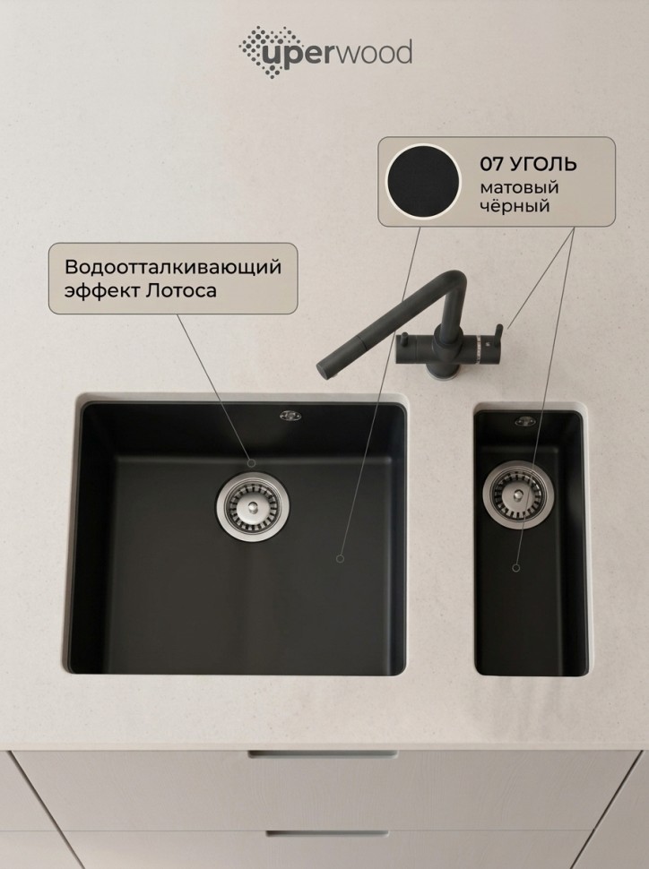 Кухонная мойка кварцевая Uperwood Кварц Премиум (Quartz Premium) UPD-01-07, уголь