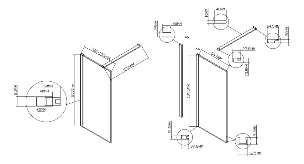 Душевая перегородка Walk-In VSW-1HS100GFB, 1000*2000, черный матовый, стекло матовое тонированное
